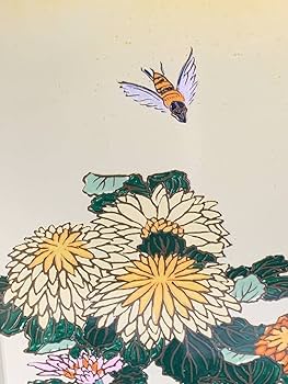 Amazon.co.jp: 葛飾北斎「菊と蜂」黄綬褒章受章者制作銅版仏画額