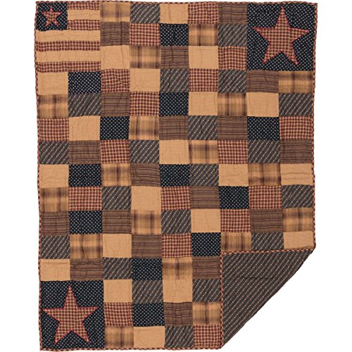 VHC Brands Americana Primitive Pillows & Throws-Patriotic Patch Throw, 60" x 50", Deep Red