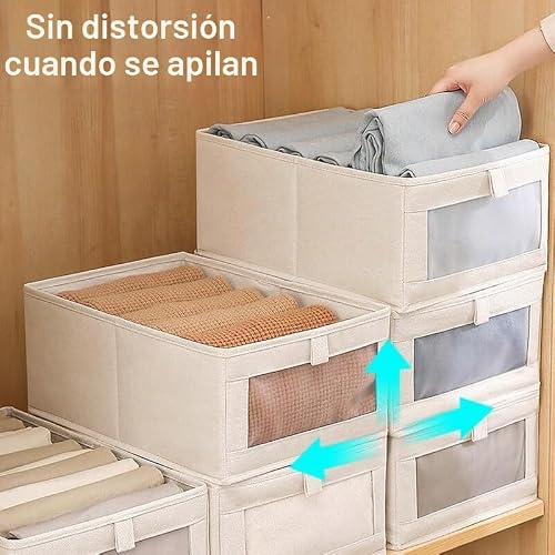 Miniatura 5 de Contenedor De Almacenamiento De Lino Con Ventana De Visión, Almacenamiento De Tela Plegable Para Armario, Dormitorio, Organizadores Para Armario, Ropa, Libros, Color Beige