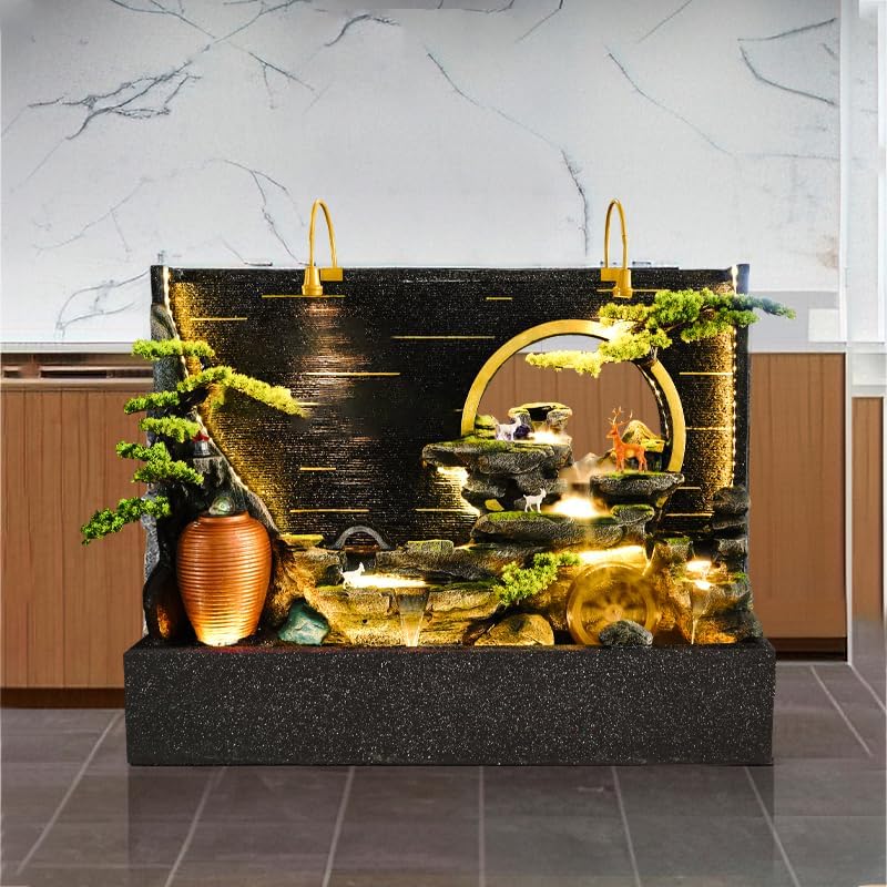 Generic Chinese Courtyard Landscape Decoration with Fountain, Gray、Green、Earth Tones