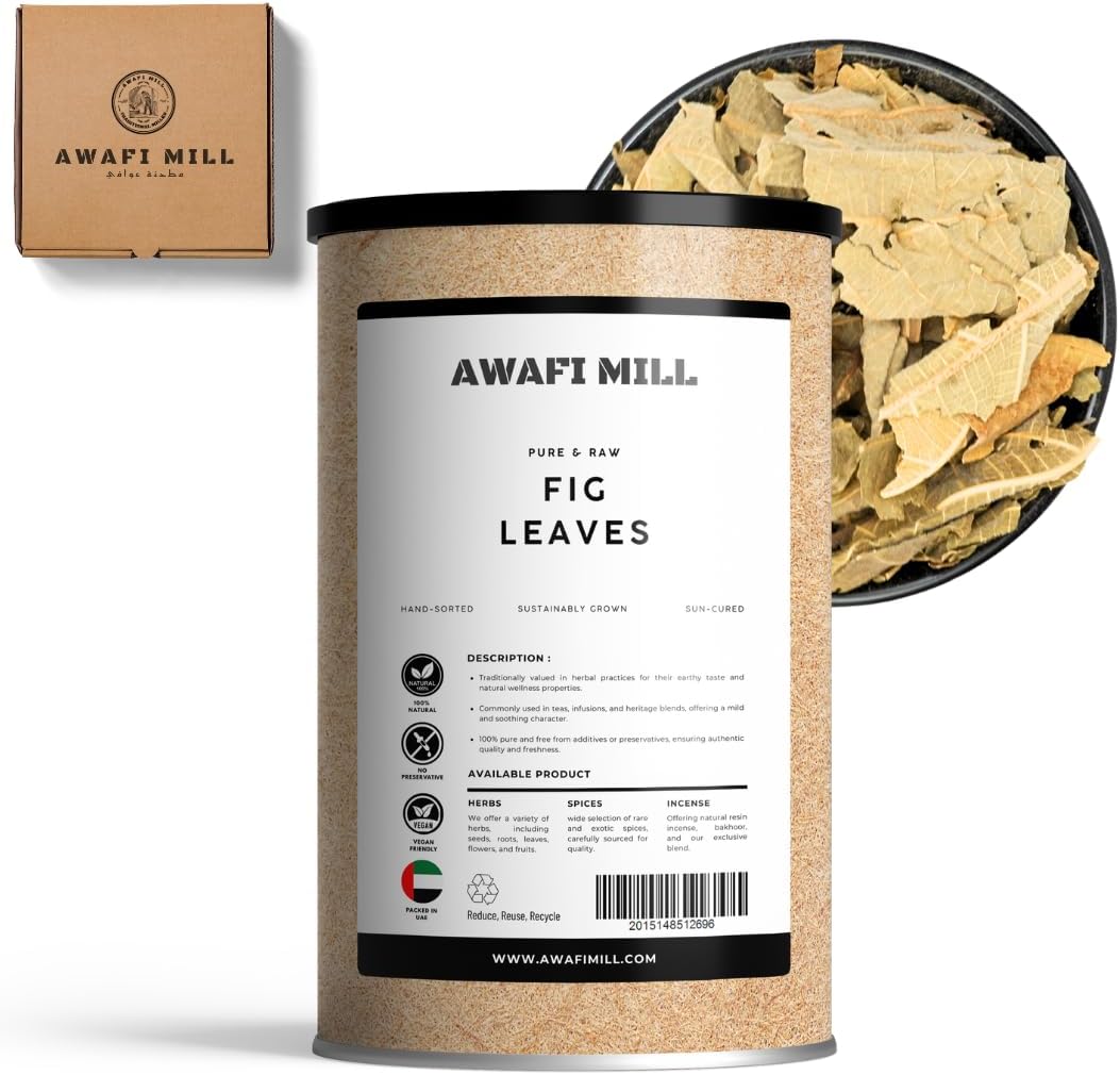 AWAFI MILL Fig Leaves (Ficus carica) | Dried Leaves for Herbal Tea, Syrups & Cooking Wraps | Coconut-Vanilla, Almond-Like Aroma - 100 g | 3.5 Oz