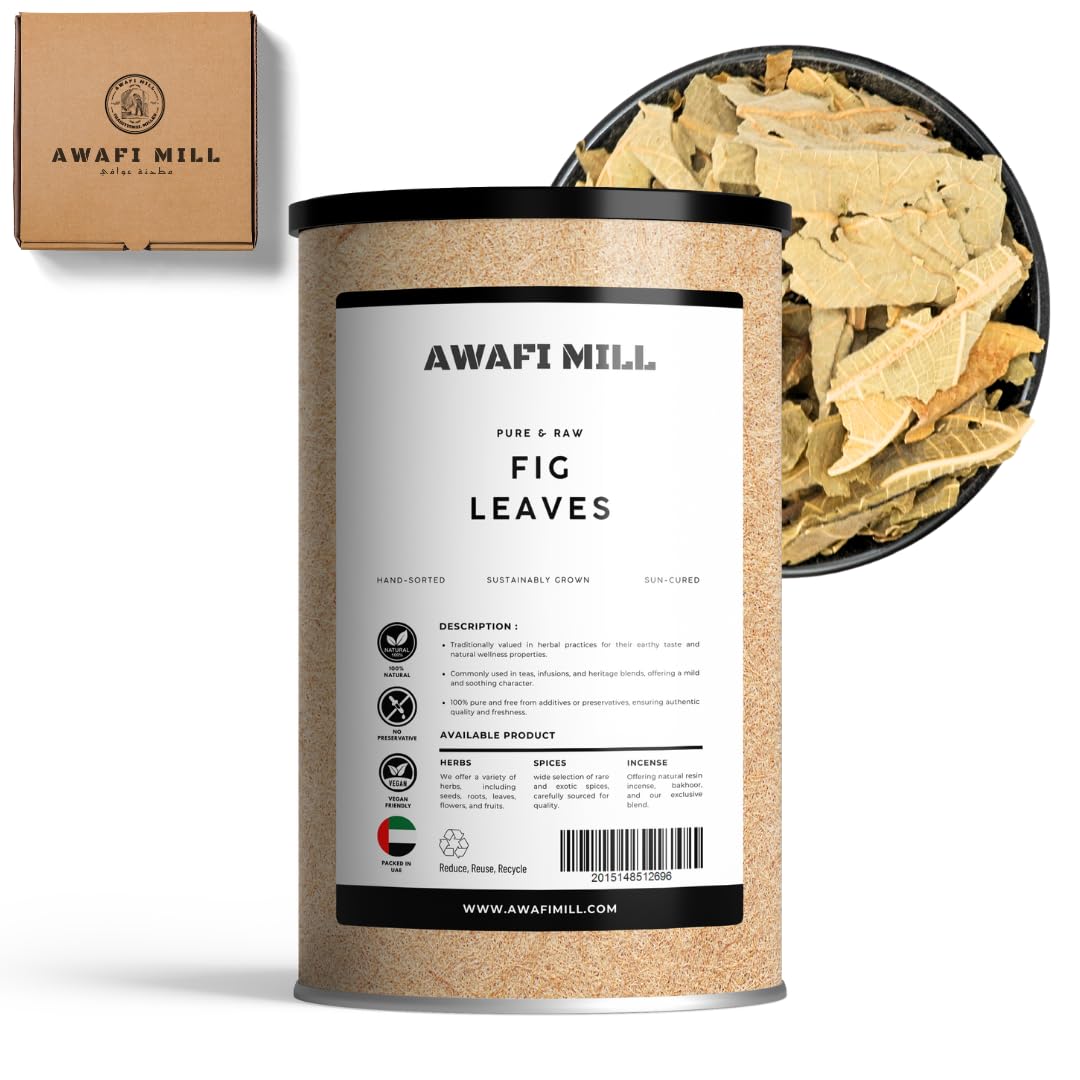 AWAFI MILL Fig Leaves (Ficus carica) | Dried Leaves for Herbal Tea, Syrups & Cooking Wraps | Coconut-Vanilla, Almond-Like Aroma - 100 g | 3.5 Oz