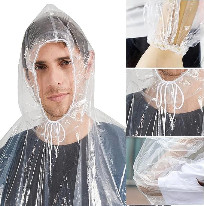10 pièces Poncho Pluie,Poncho Impermeable Réutilisable Impermeable Femme, Poncho Impermeable avec Chapeau et Manches, Ponchos de Pluie Légers Transparents Femme et Homme pour Festival, Camping