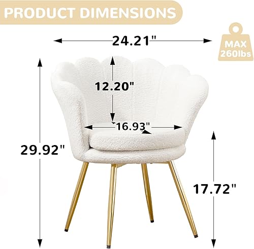 Miniatura 2 de Silla de tocador de peluche con respaldo, silla pequeña moderna de mediados de siglo para sala de estar, patas de metal dorado, silla de maquillaje