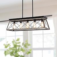 Vista 8 de Candelabros de granja para comedor, lámpara rústica para isla de cocina, lámpara colgante lineal de 5 luces, lámpara rectangular, luces de techo