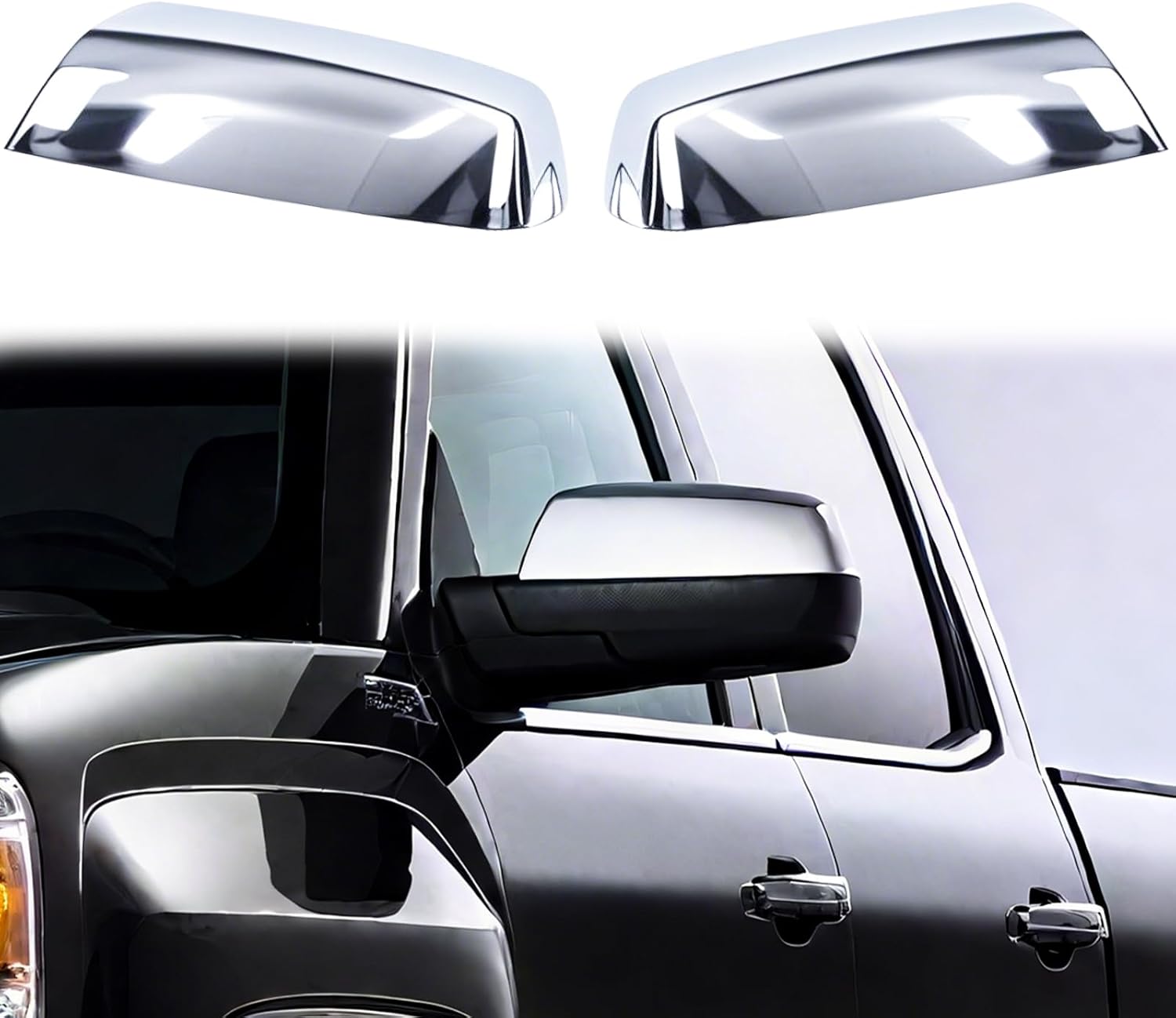 YIXIN 2PCS Chrome Direct Replacement Side Mirror Covers Caps for 2014-2018 Chevy Silverado GMC Sierra 1500 and 2500 HD 3500 HD 2015-2018 Accessories (Chrome)