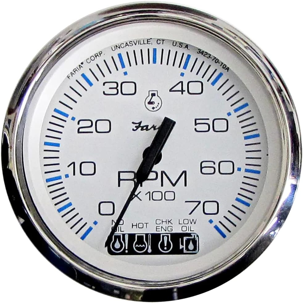 Faria Chesapeake White SS 4 Tachometer w/Systemcheck Indicator - 7,000 RPM (Gas - Johnson/Evinrude Outboard)