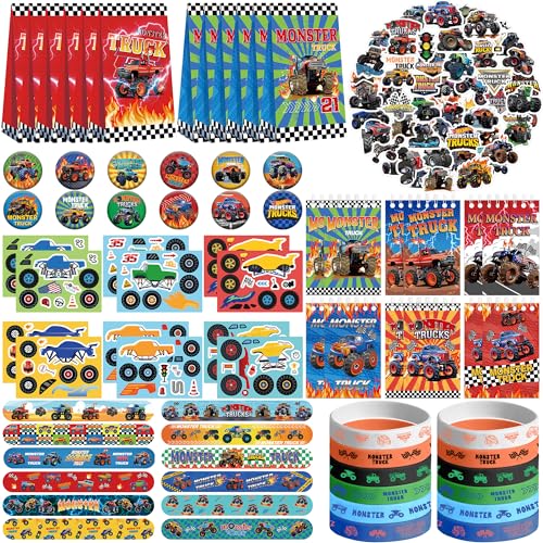 Obussgar Monster Truck Party Favor Supplies einschließlich Monster Truck Thema Geschenk-Taschen, Aufkleber, Abzeichen, Armbänder, für Kindergeburtstag Party Supplies