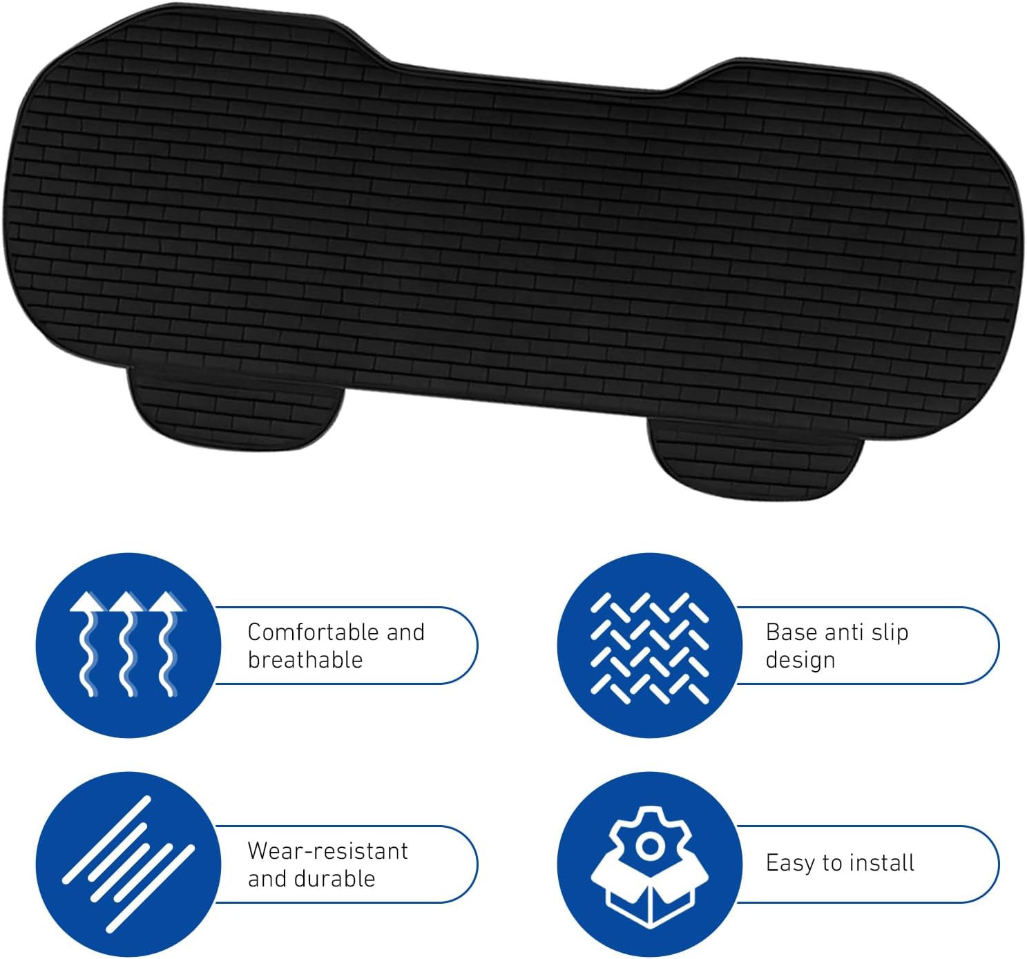 Car Back Seat Cover, 52" x 23" Anti-slip Breathable Rear Bench Seat Protector Cushion Pad, Niversal All-season Seats Back Protector with Storage Pockets, for Most Cars SUVs (Black)