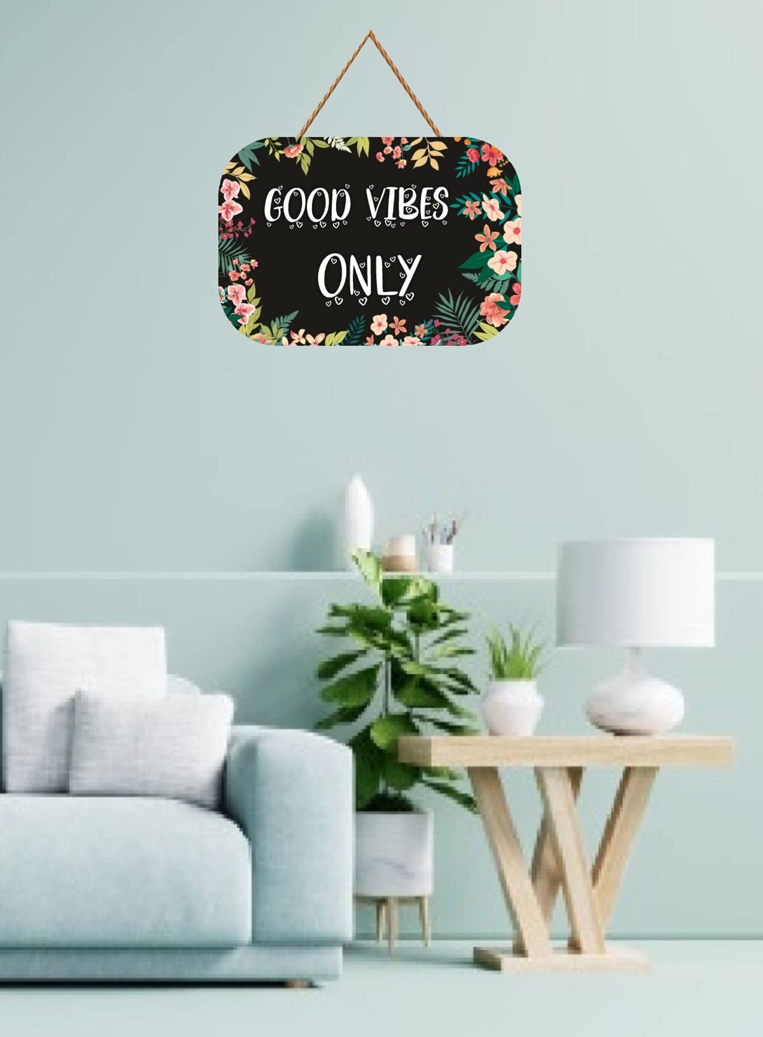 Crafts World Wooden Home Decorative Wall Hanging | Printed Designer Home Decor for Living Room (Good Vibes Black) 2