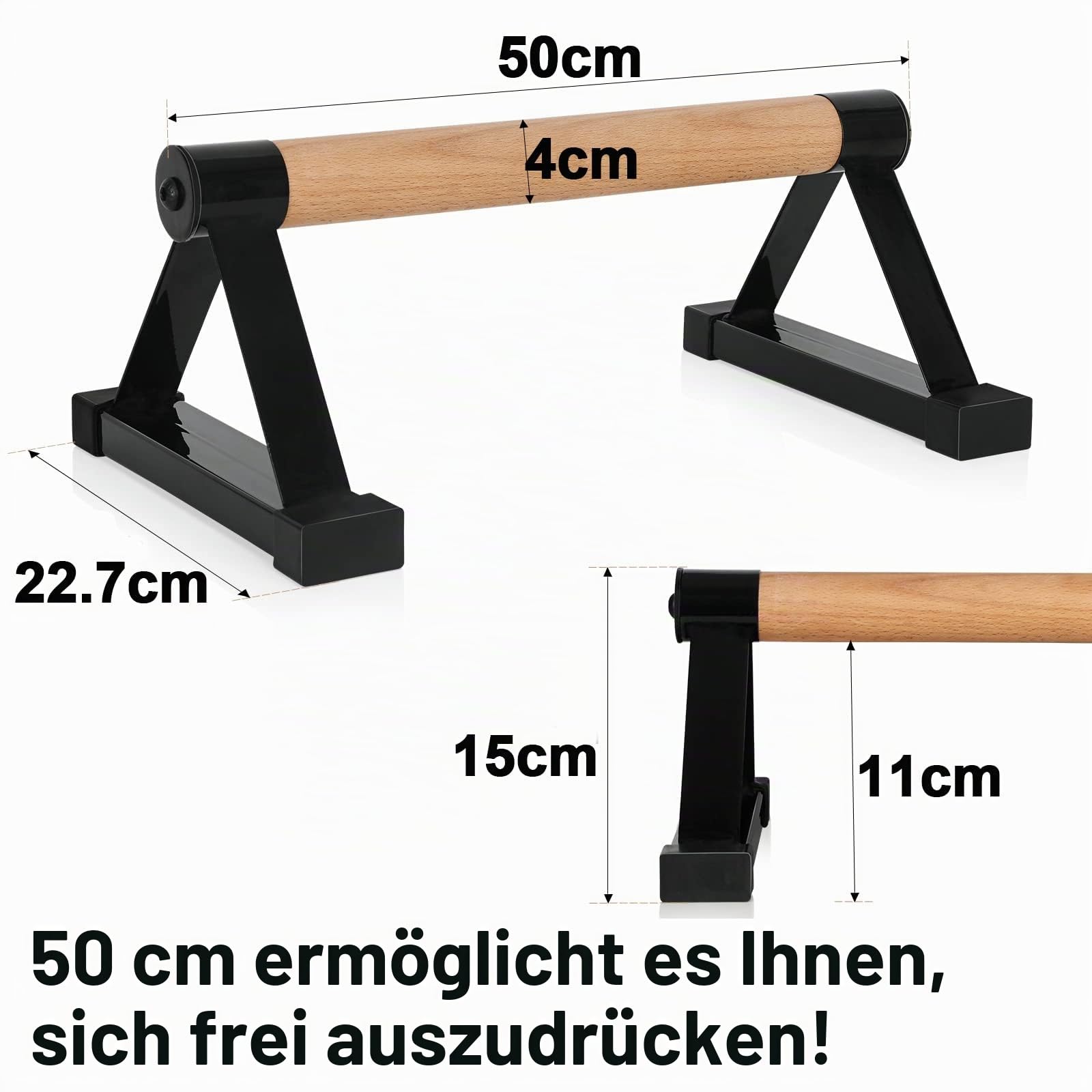 Holz Parallettes Calisthenics Equipment 50cm, Push Up Bars, Liegestützgriffe, Handstand Griffe Barren Fitnessgeräte für Zuhause, Indoor und Outdoor