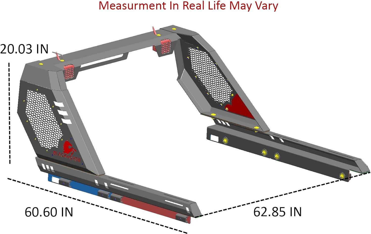 Black Horse Vigor Roll Bar Incl. Pair of 7.0" Dia. LED Lights w/Red Trim Rings Modular Black Compatible with 2015-2024 Chevrolet Colorado|2015-2024 GMC Canyon-VIRB05B-PLR