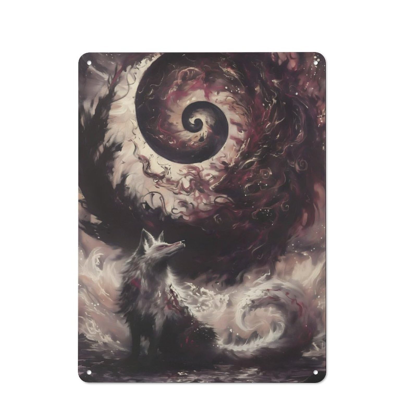 Junmoney Wolf And Spiral Galaxy Workshop Style Tin Sign 40X30cm, Workshop Wall Decor For Tool Room, Garage, Studio Or Home Bar