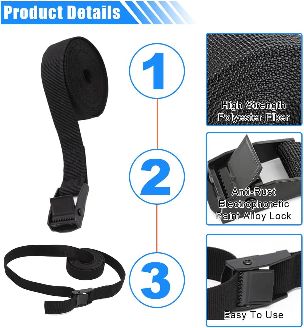 Car Tie Down Straps, 9.8' x 1" Adjustable Lashing Straps, Heavy Duty Cam Buckle Tie Down Cinch Straps, Secure Buckle Straps for Cargo Luggage Trailer Motorcycle Truck SUV (3M-2PCS)