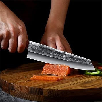 Handmade Forged Kiritsuke Knife,Ultra Sharp Japanese Chef Knife 8 Inch 9Cr18Mov Steel Professional Cooking Knives Octagon Handle Gyuto Knife for Home, Kitchen & Restaurant, Brown/silver