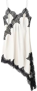 Women's Vintage Lace-Trimmed Slip Dress Fashionable Asymmetrical Sleevel...