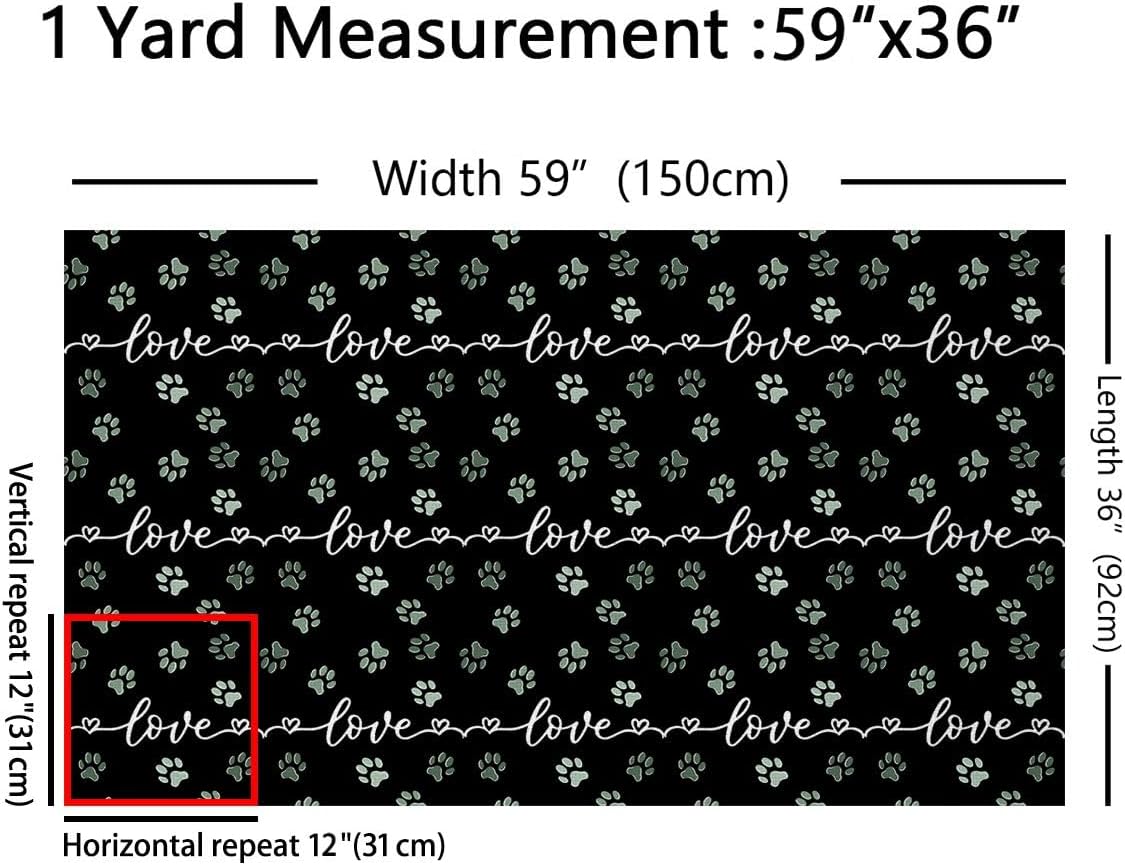 Erosebridal Kawaii Dog Paw Fabric by the Yard Geometric Lines Upholstery Fabric Heart Wavy Pattern Material for DIY Upholstery Pet Animals Decor Pattern,2 Yards, image 2