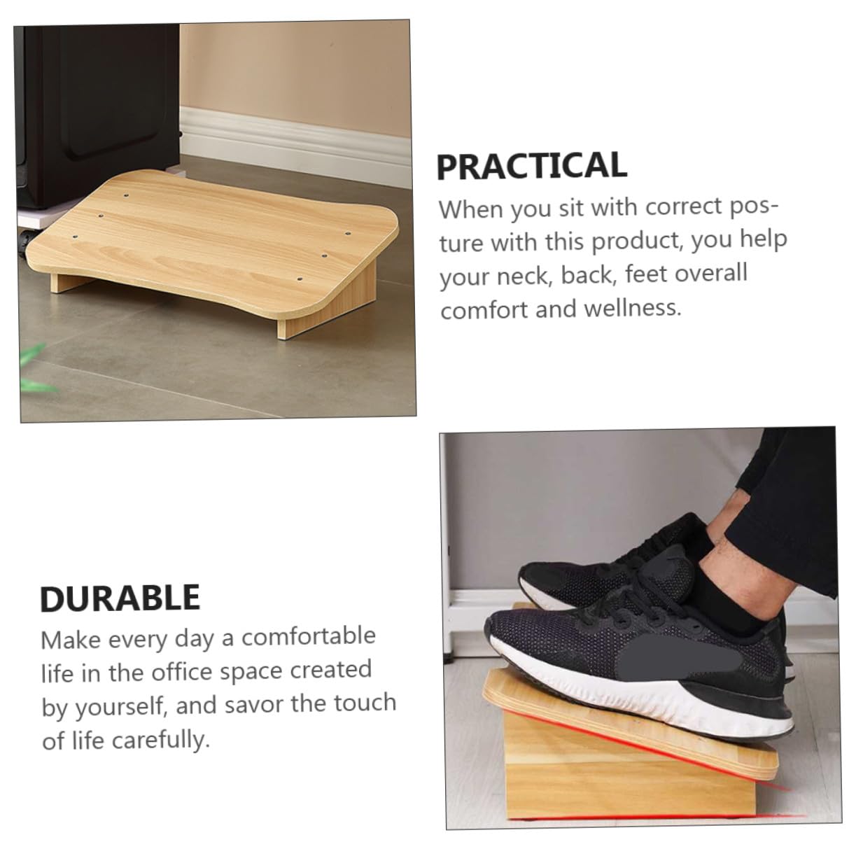 GALPADA Repose Bois Naturel pour Bureau et Maison Tabouret et Pratique pour Soutien Ergonomique pour Étudier et la Jambes