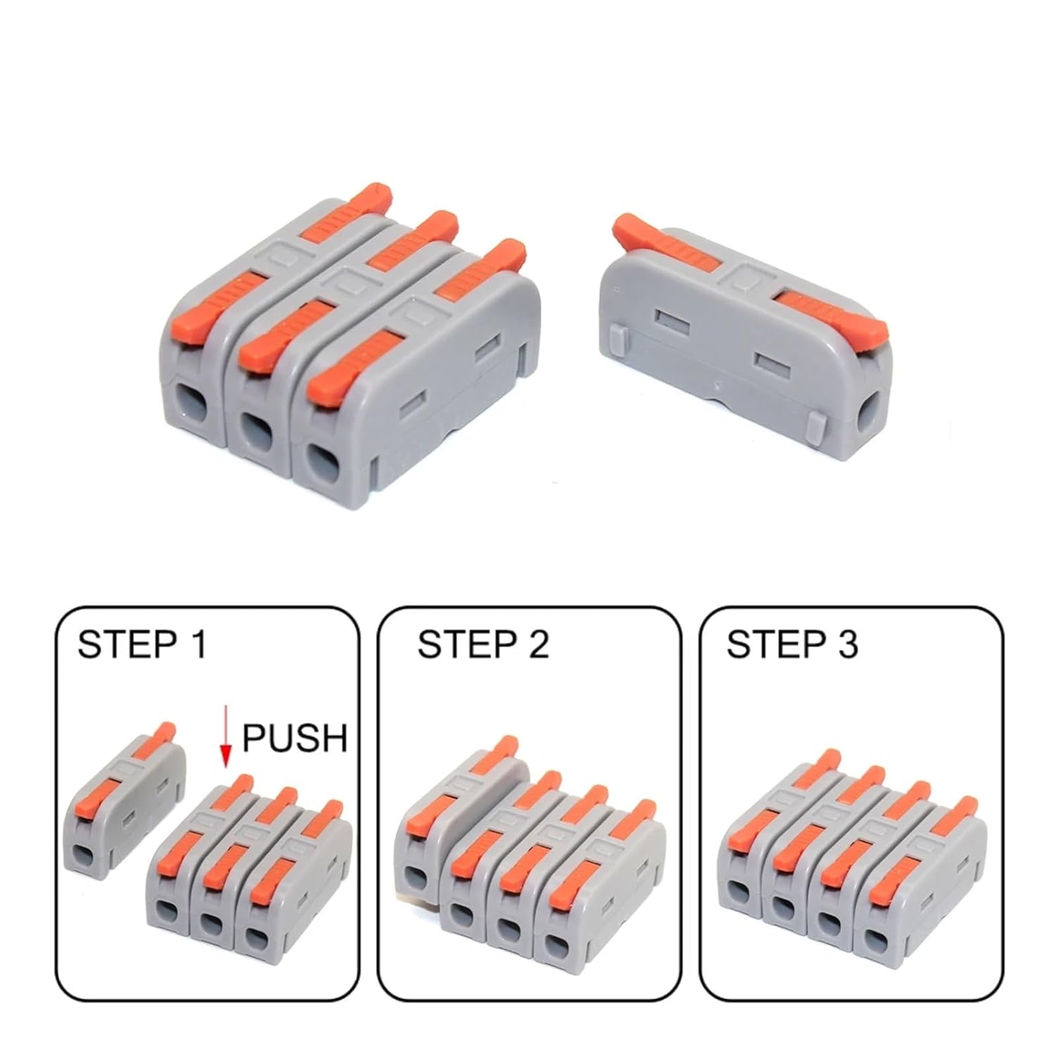 10/50pcs Quick Wire Connector, Compact Wiring Splicing Conector, Push in Lighting Terminal Block Conne(M2-3,50PCS)