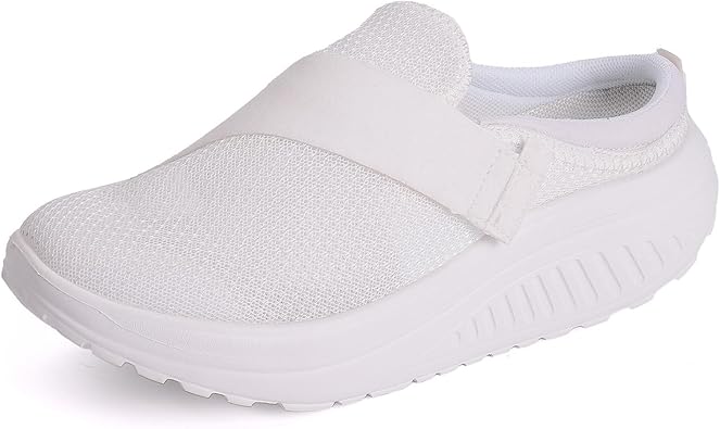 Womens Knitted Platform Mules with Arch-Support Breathable Slip On Orthopedic Diabetics Backless Sneakers Comfortable Non-Slip Walking Shoes