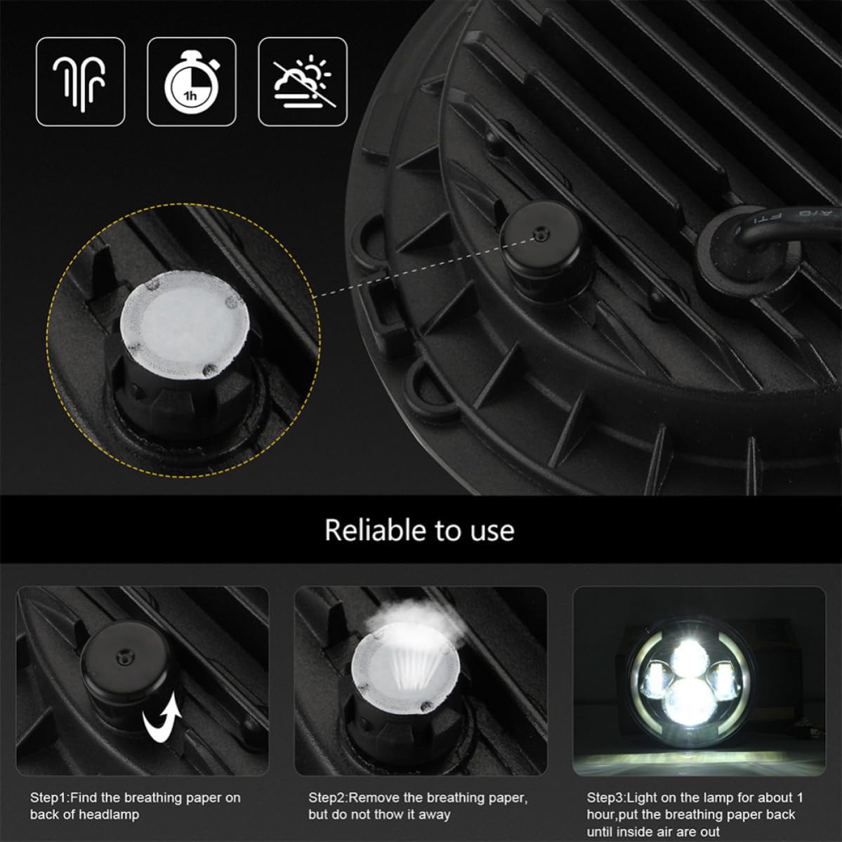 VANZACK Faro de Motocicleta Redondo LED de 7 Pulgadas 200 W Negro