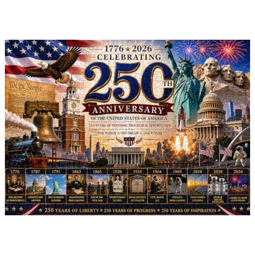Glory and Future Jigsaw Puzzle 1000 Pieces for Adults, America 250th Anniversary Jigsaw Puzzle, Patriotic Landmark Collage, Educational History Theme as Home Wall Decor