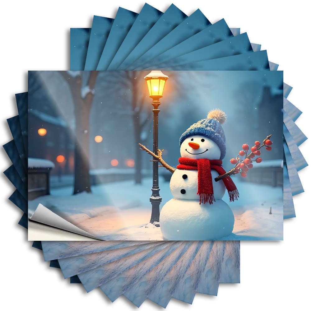 Saying Cozy, Inside Garage A Cheerful Snowman Stands By A Glowing Street Lamp On A Snowy Evening. | Bathroom Sets(6X9CM)