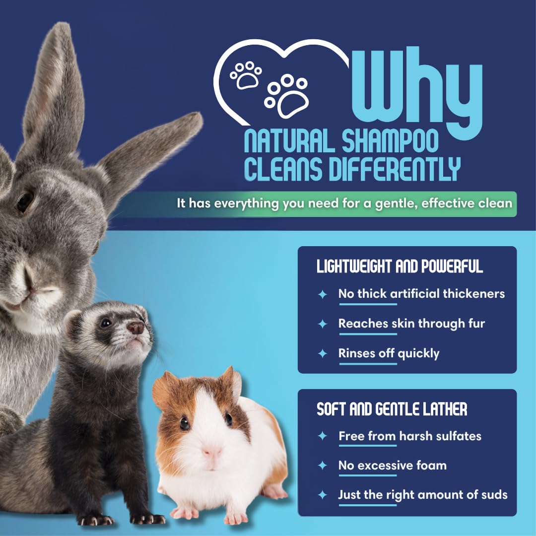 Scrubby Tails Natural Oatmeal & Aloe Vera Small Pets Shampoo for Guinea Pig, Bunny, Ferret & Rabbit Shampoo - Hypoallergenic for Sensitive Skin. 8 fl. oz. (Unscented)