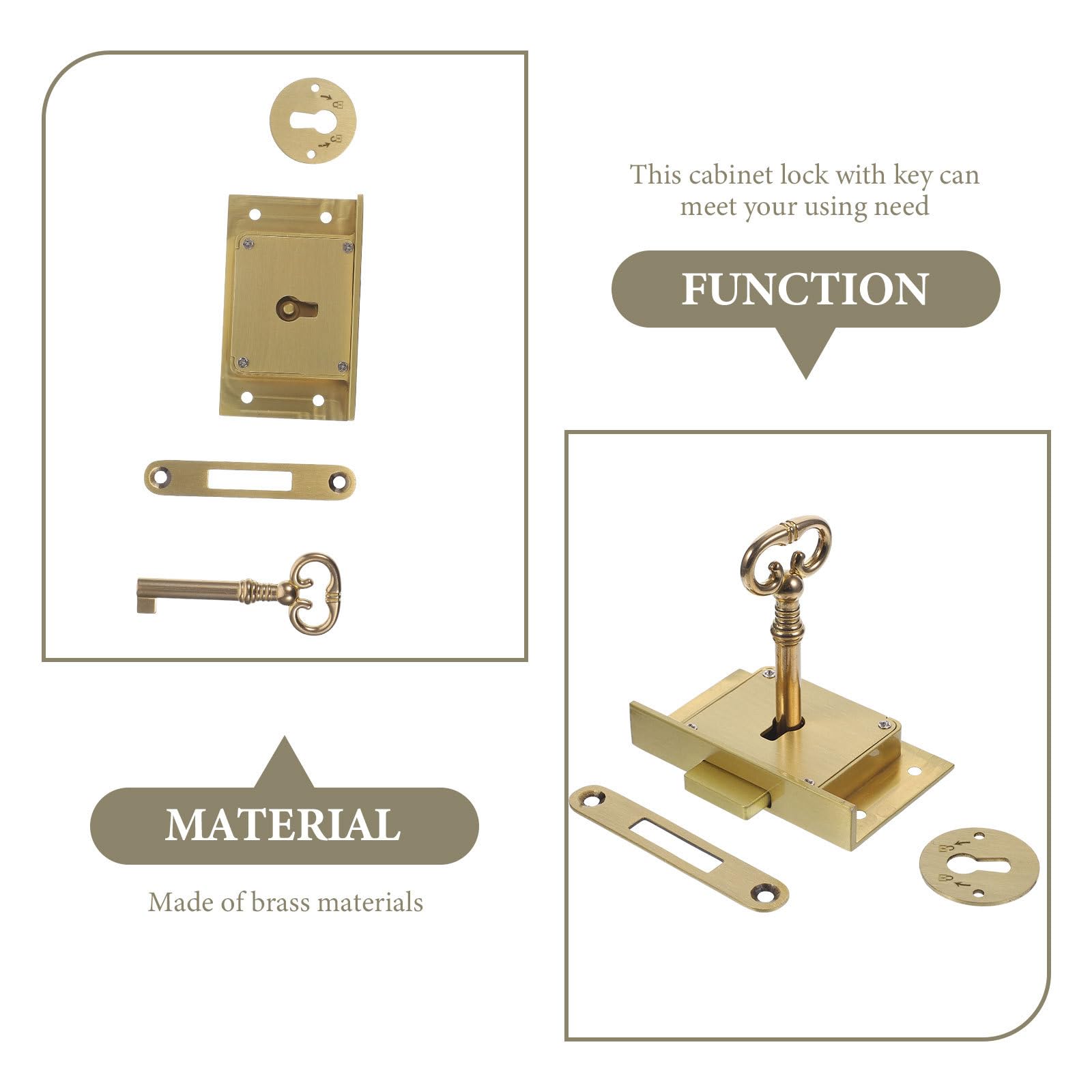 Cabilock Retro Brass Drawer Lock with Key 2.36 X 1.57 X 0.39 Inch Vintage Style Cabinet Lock Replacement for File Boxes Furniture Security - Image 2