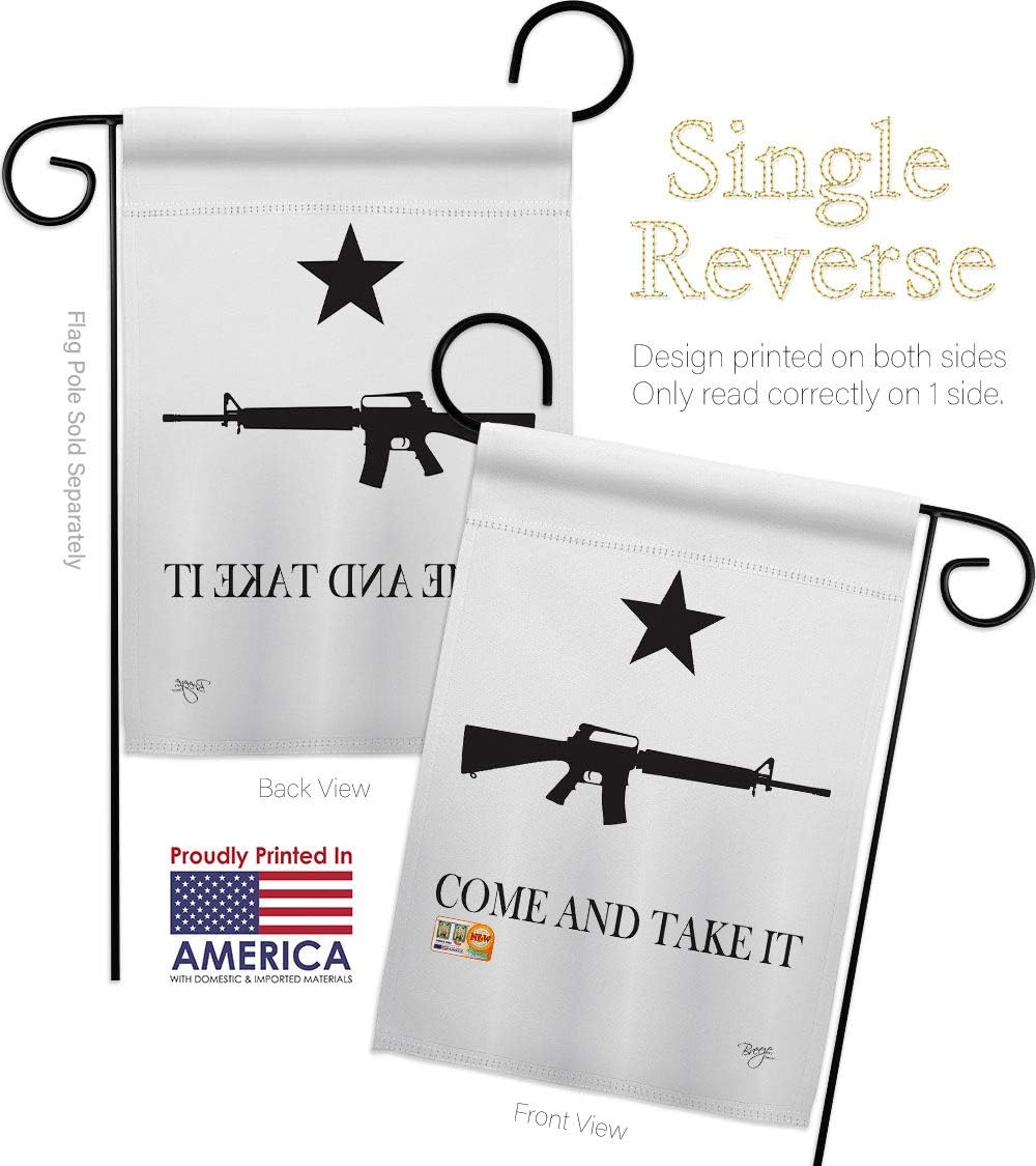 Come and Take It Garden Flag Set Wall Holder Americana US Historic July Memorial Veteran Independence United State American Small Decorative Gift Yard House Banner Made In USA 13 X 18.5