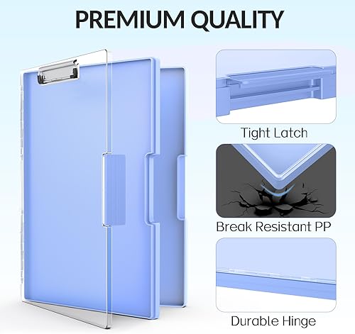 Miniatura 4 de Sooez Portapapeles con almacenamiento, tableros de clip resistentes de 8.5 x 11 pulgadas con doble almacenamiento, portapapeles de plástico de