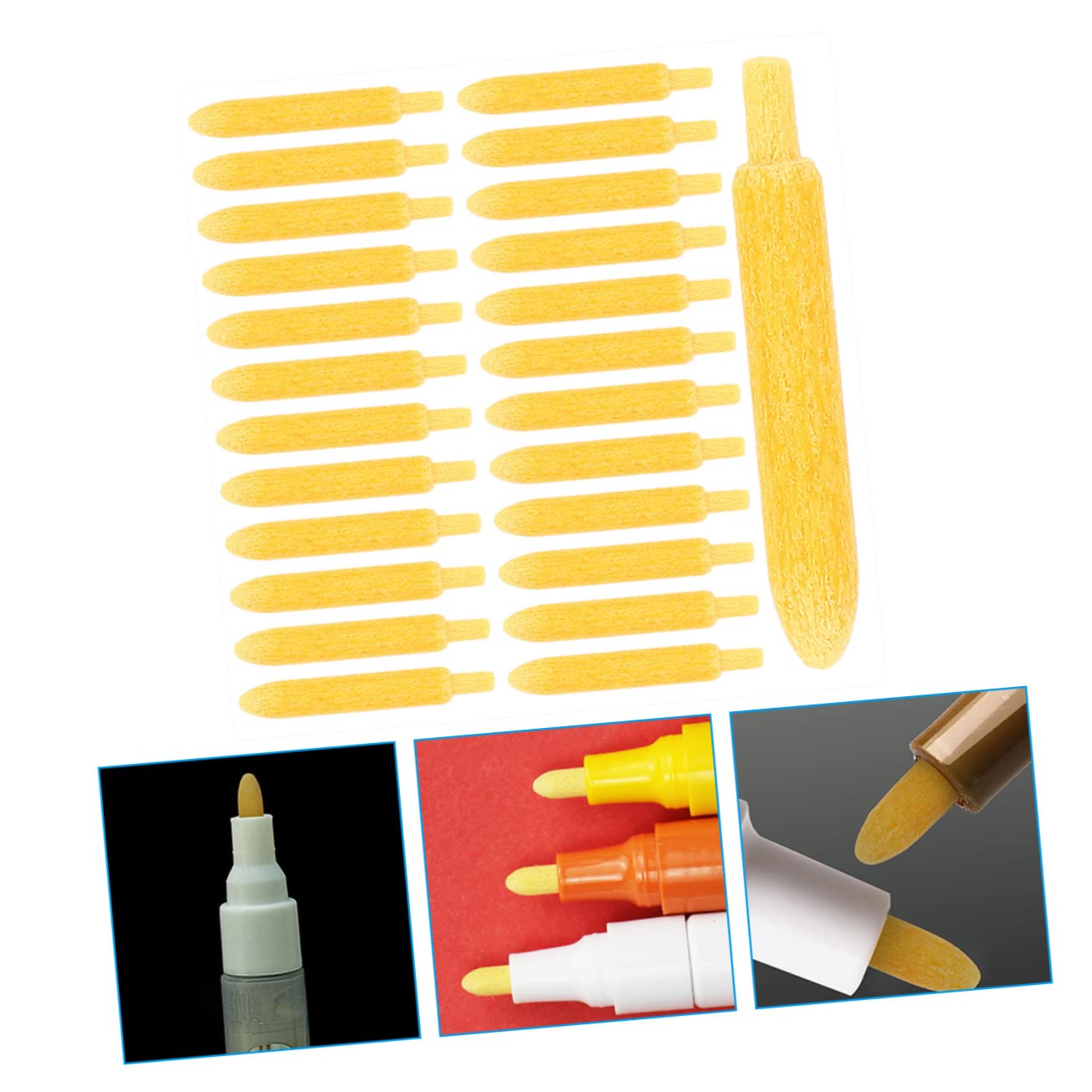 HOMSFOU 5 Sätze Ersatzminen Für Lackstifte Ersatzspitzen Für Lackmarker Ersatzspitzen Für Pinselspitzen Nachfüllbare Markierstifte Pinselstiftspitze Gelbe Polyester 60 Stück * 5