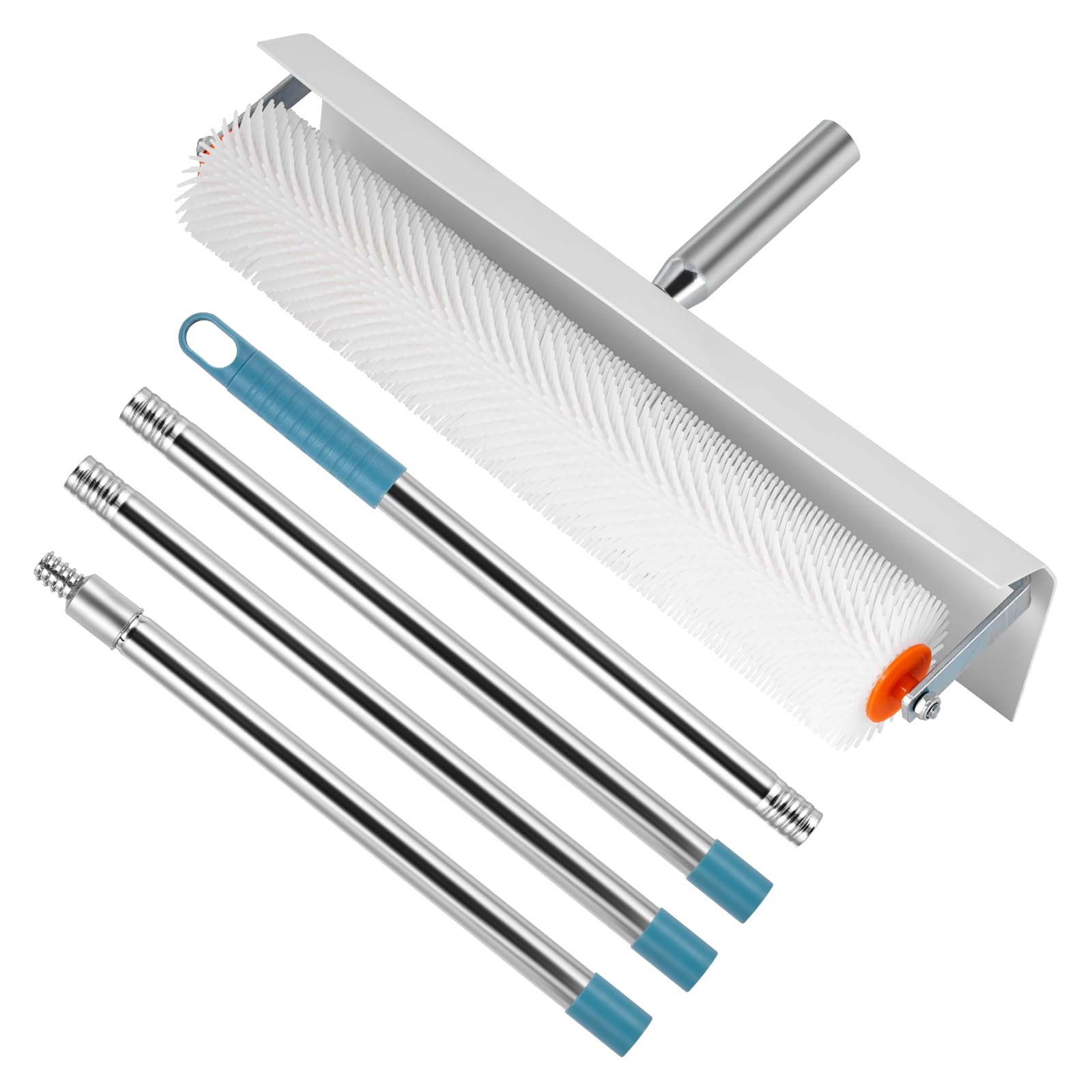 MXBAOHENG Rullo spinato 500 x 20 mm con paraspruzzi + asta lunga 1,6 m per eliminare bolle d'aria in masse autolivellanti con uno spessore di 5-10 mm