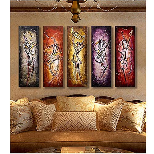 Chihen Modern 5 Piece 100% Hand Painted Stretched And Framed Colorful Abstract Oil Paintings Artwork On Canvas Wall Art - Abstract Character -Size Customizable Prints On Canvas (Size : 20X60Cmx5Pcs) #TOP2