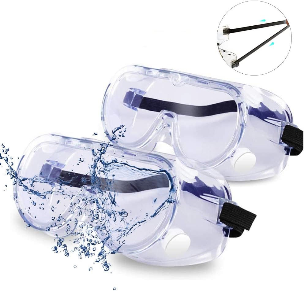 Safety Goggles, Protective Safety Glasses, Soft Eye Protection Clear Lens Wide-Vision Adjustable Eyewear Perfect for Construction, Shooting, Lab Work (2 Pack)