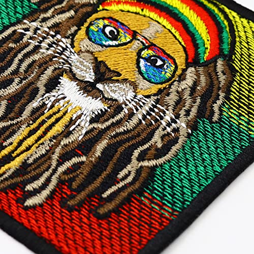 Reggae Rasta Style Lion With Deadlocks Iron-On Embroidered Patch | Wildlife Artwork Lion Head Rastafari | Weed Rasta Hippie Emblem Fabric Appliqué To Sew On For All Fabrics 2.95X2.95 In #TOP4