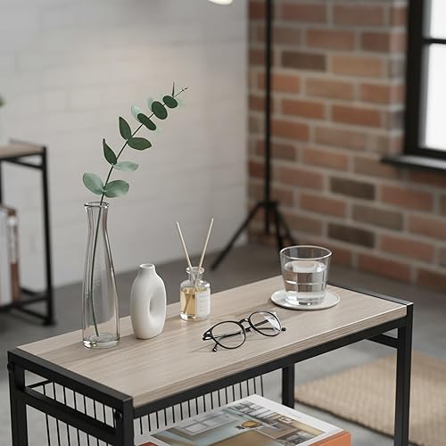 Miniatura 35 de Dulcii Mesa auxiliar pequeña para espacios pequeños - Mesa auxiliar delgada con revistero, mesa auxiliar estrecha para sala de estar, mesita de