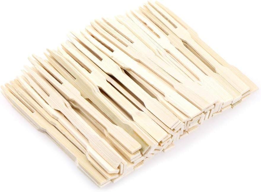 Pack of 80 Bamboo Forks Disposable Bamboo Picks Fruit Forks Mini Food Picks Wooden Forks for Fruit Salad Dessert Party Picnic Banquet Buffet
