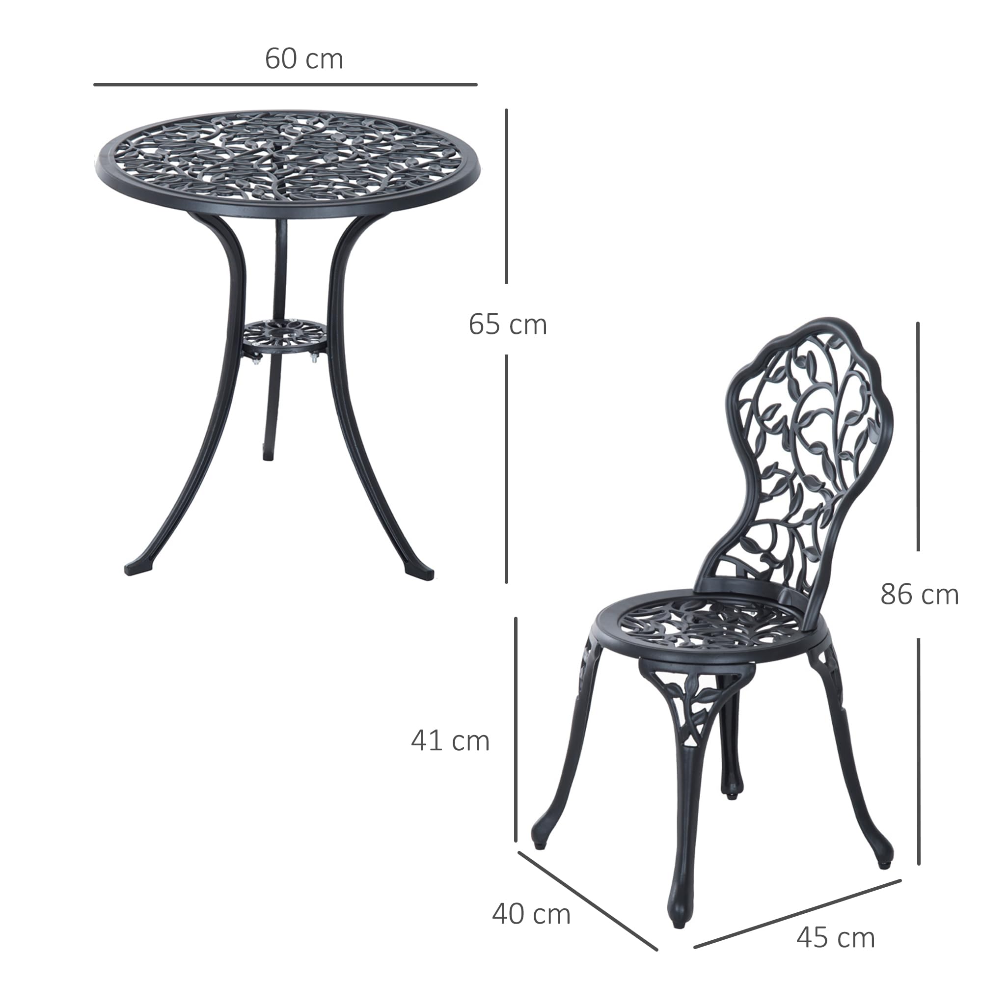 Outsunny Set Bistrò 3 Pezzi con 2 Sedie da Giardino e Tavolino Rotondo, Set Tavolo e Sedie da Giardino in Alluminio, per Patio, Cortile, Esterno, Nero