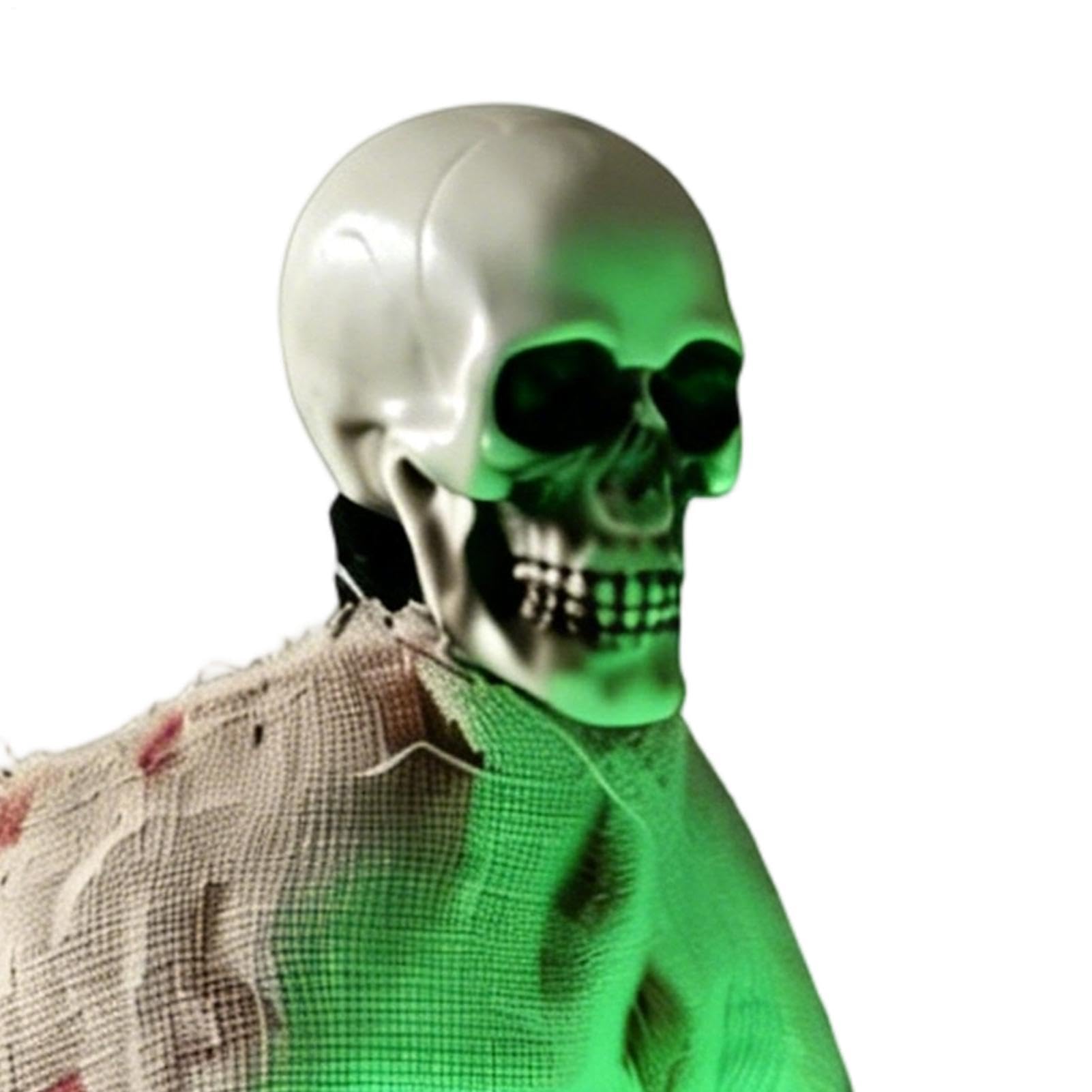 Esqueleto de Halloween Accesorio De Terror Activado Por Voz En Ataúd | Decoración de Halloween para Exterior Esqueleto con Sonidos Aterradores y Luz LED Verde Para Patio Casa Encantada