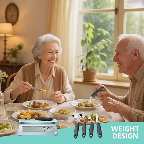 Miniatura 7 de 4 utensilios adaptativos, utensilios construidos en ángulo de 45 para ancianos, temblores de manos, artritis, utensilios de Parkinson, cubiertos