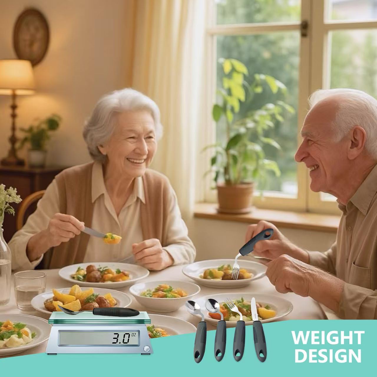 Juego de utensilios adaptativos para pacientes con Parkinson, utensilios pesados para temblores de manos, cubiertos de fácil agarre para ancianos (gris: zurdo)