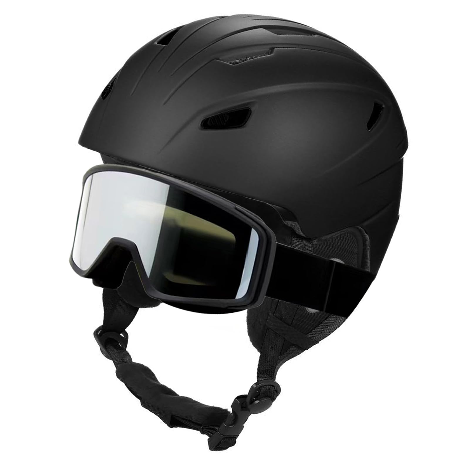 Juego de Casco y Gafas de esquí - Gafas Casco Snowboard a Prueba Golpes para Hombres, Mujeres y Adolescentes - Equipo Resistente Al Viento para Esquiar Hacer Snowboard Negro, M/L