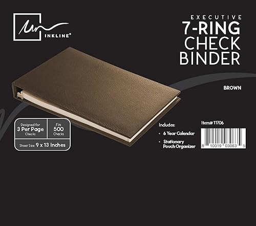 Miniatura 7 de Inkline Executive - Carpeta de 7 anillos, piel sintética de alta calidad, capacidad de 500 cheques, para hojas de 9 x 13 pulgadas, con organizador