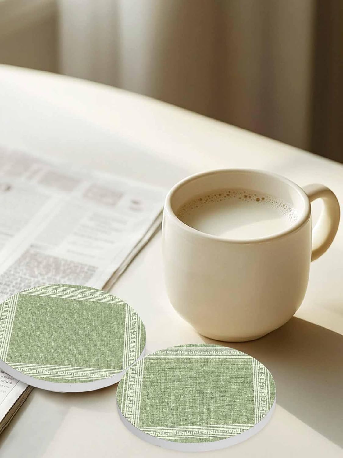 陶製コースター 円形 緑色 無地 田園 シンプル 吸水 6枚セット 直径10.3cm&times;厚さ0.6cm 速乾 杯垫 滑り止め 耐熱 装