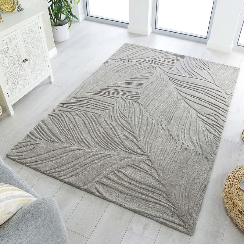Image of Hand Tufted Modern Design Exported Collection High Low Pattern Wool Carpet for Living Room, Bedroom & Hall (Grey H, 10 x 14 Feet)