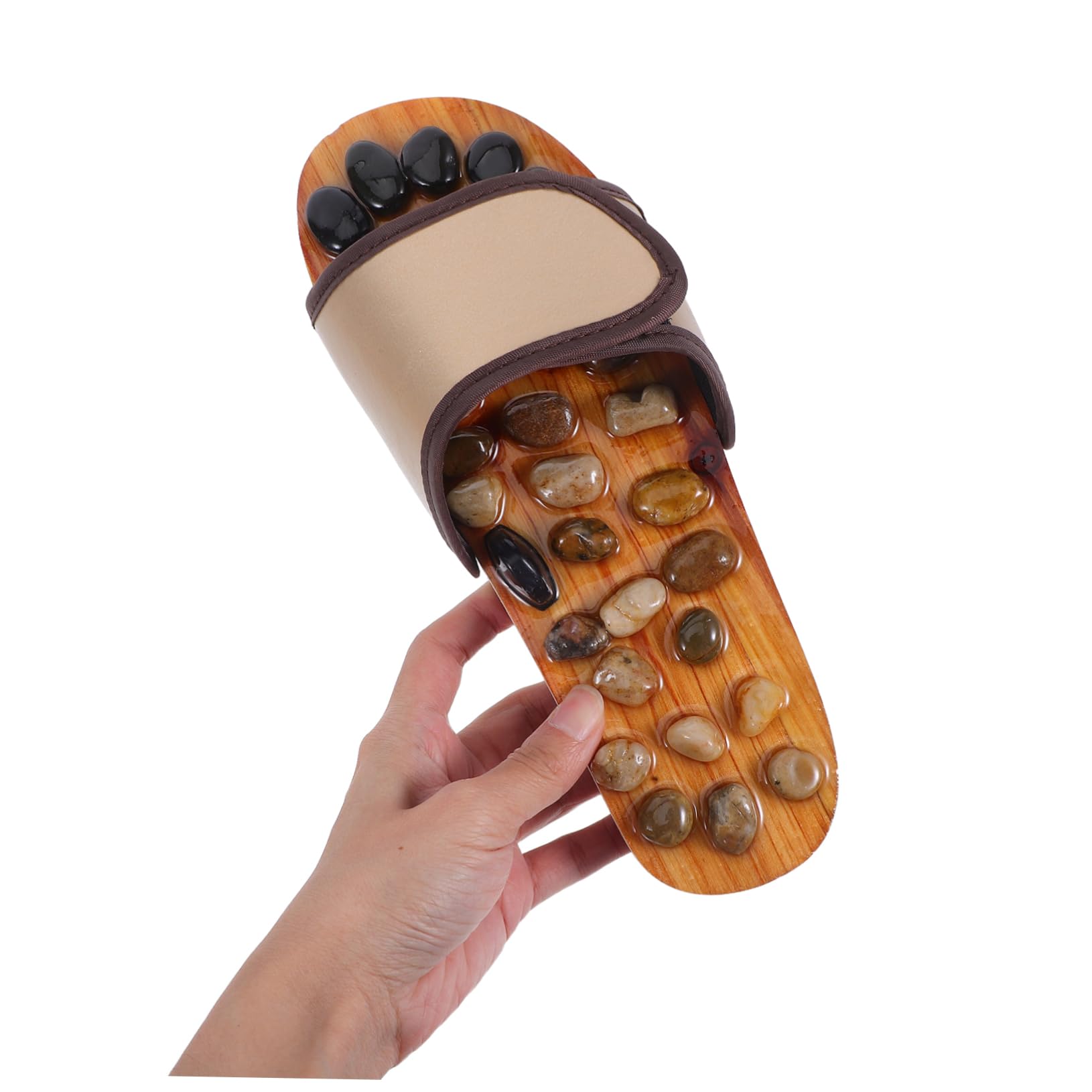 FRCOLOR Fußmassage Sandalen mit Akupunkturpunkten aus Kunstleder und Kieselsteinen Bequeme Fußmassage Hausschuhe für Zuhause und Büro Größe 39-40