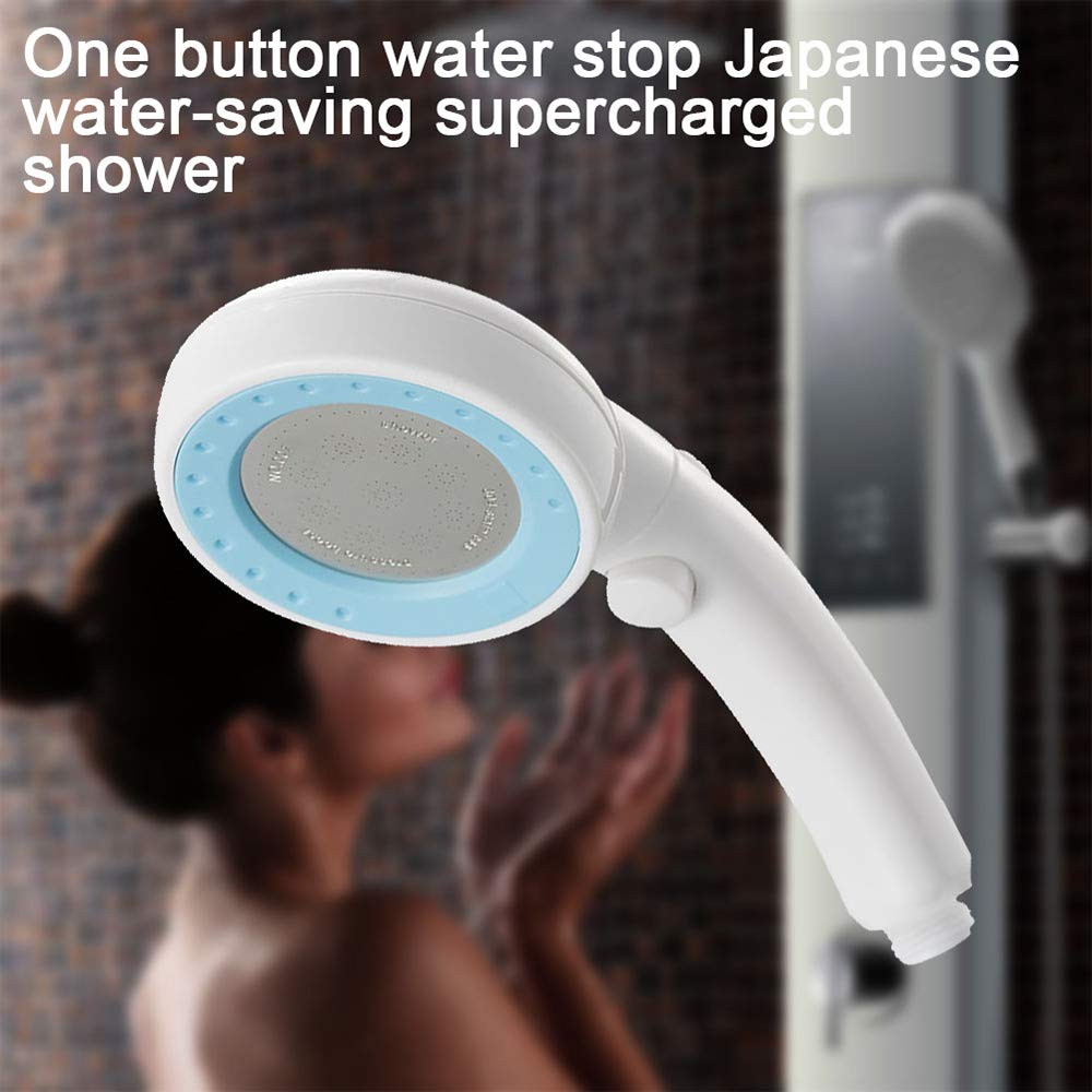 Cabezal de ducha de mano de alta presión con potente rociador, multifunción, regulador de flujo de baño, material ABS, azul (color: blanco)