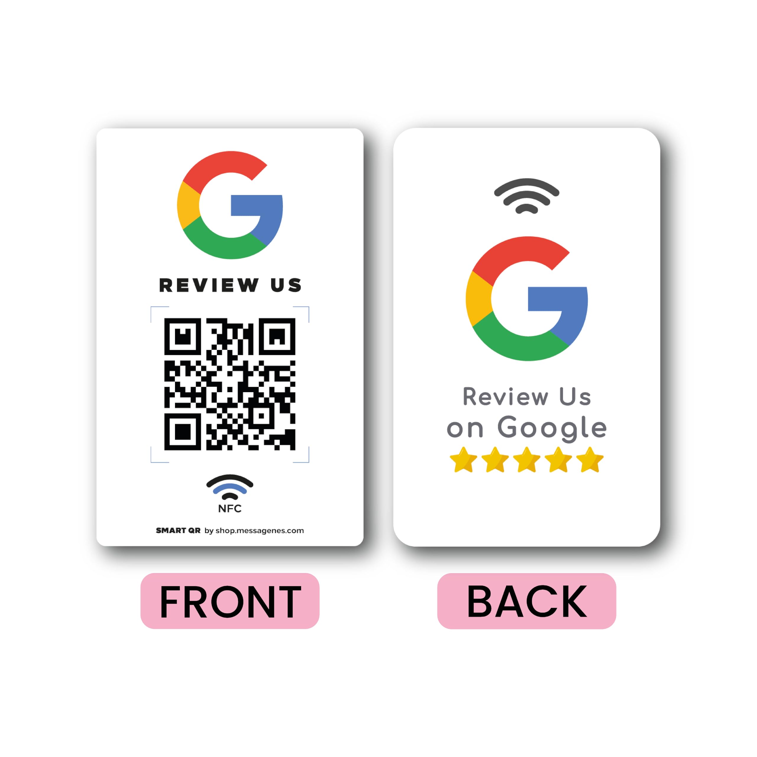 MESSAGENES - Tarjeta PVC con NFC y QR | Tarjeta para Conseguir Reseñas | Compatible con Google Business | Pack 5 Unidades | QR Dinámico Editable | Analíticas de Escaneo | Sirve para iPhone y Android