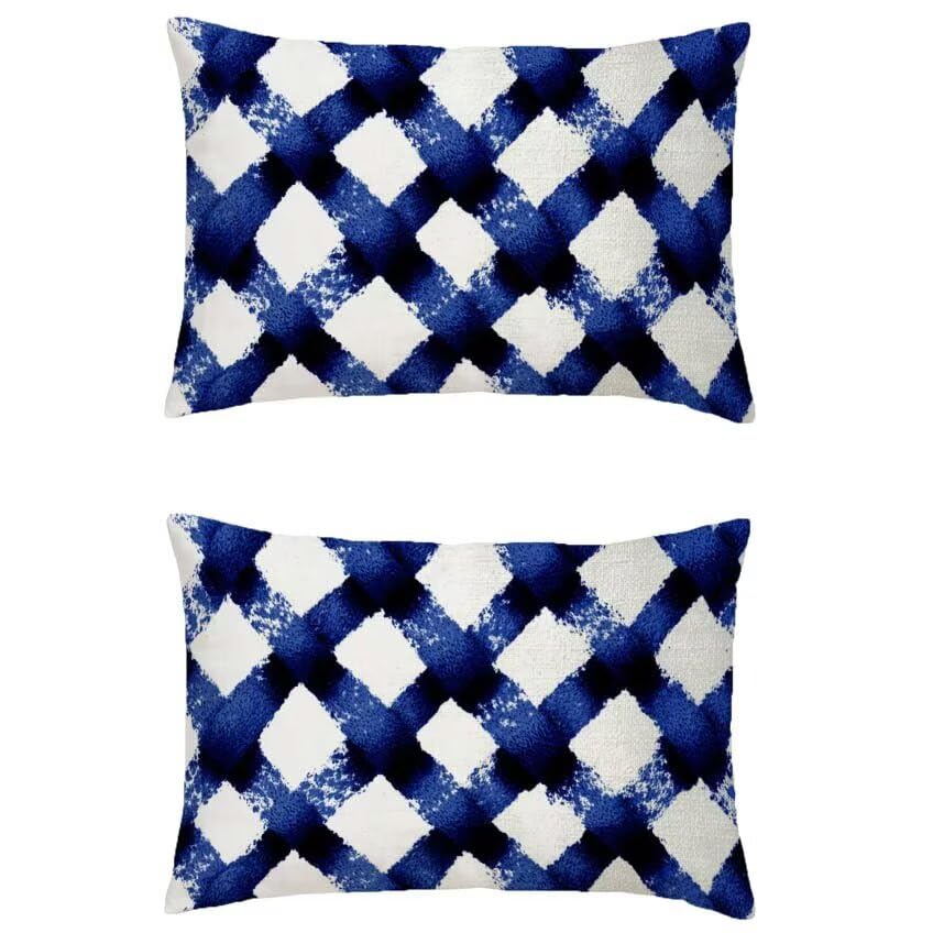 Housse de coussin bleu marine 80x100cm lin imperméable pour salon de jardin extérieur